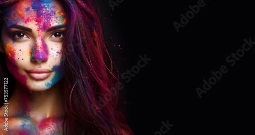 portrait of a person playing holi, Hindu festival of colours