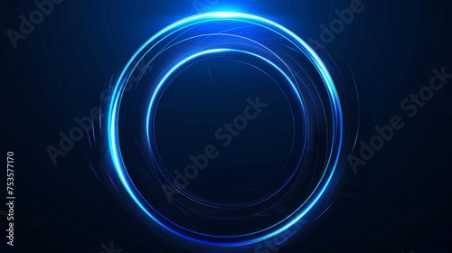 Abstract glowing circle lines on dark blue background. Geometric stripe line art design. Modern shiny blue lines. Futuristic technology concept.