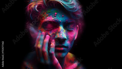 portrait of a person playing holi, Hindu festival of colours