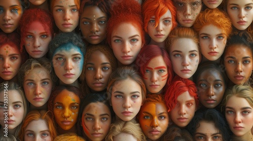 portrait of many faces of pretty women