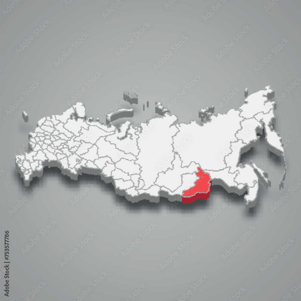 Zabaykalsky region location within Russia 3d map
