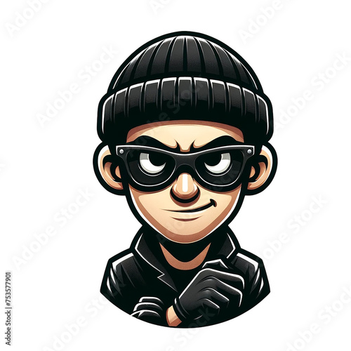 Cartoon thief. Isolated robber. Bandit. Villain on white background