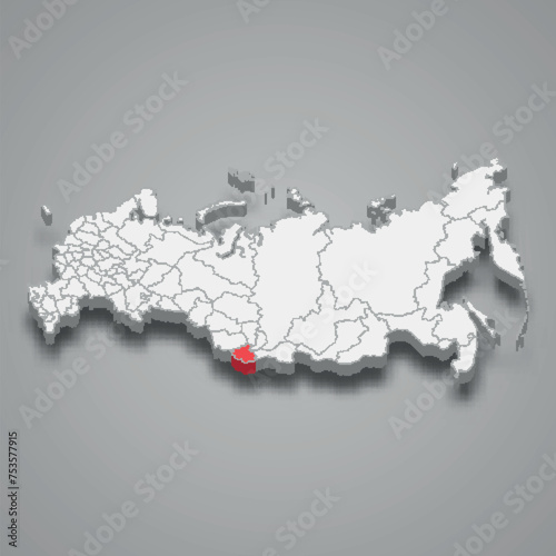 Altai Republic region location within Russia 3d map photo