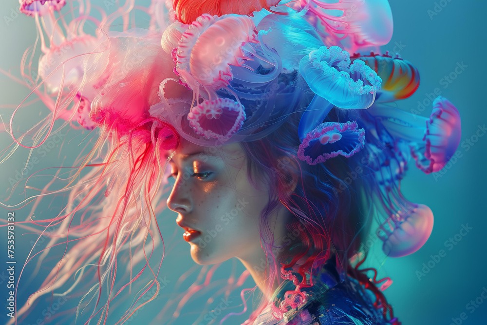fashion model wearing a jellyfish-inspired headdress
fashion model wearing a jellyfish-inspired headdress