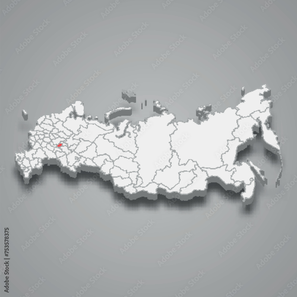 Fototapeta premium Chuvashia region location within Russia 3d map