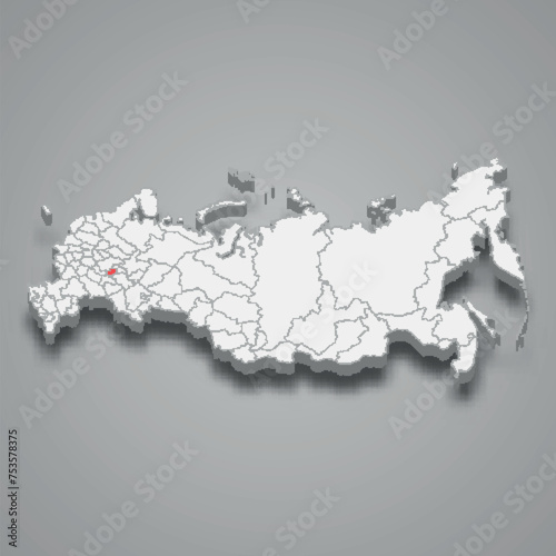 Chuvashia region location within Russia 3d map