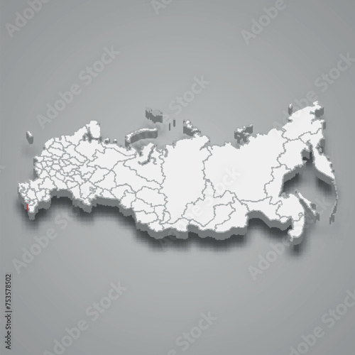Ingushetia region location within Russia 3d map
