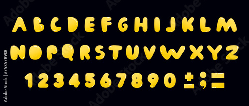 Bubble abstract alphabet in trendy retro y2k style. 3D bubble typeface. Psychedelic Bubble shaped letters. Yellow Bubble Gum. Numbers in the form of balloon. Typeface Y2k Aesthetic.