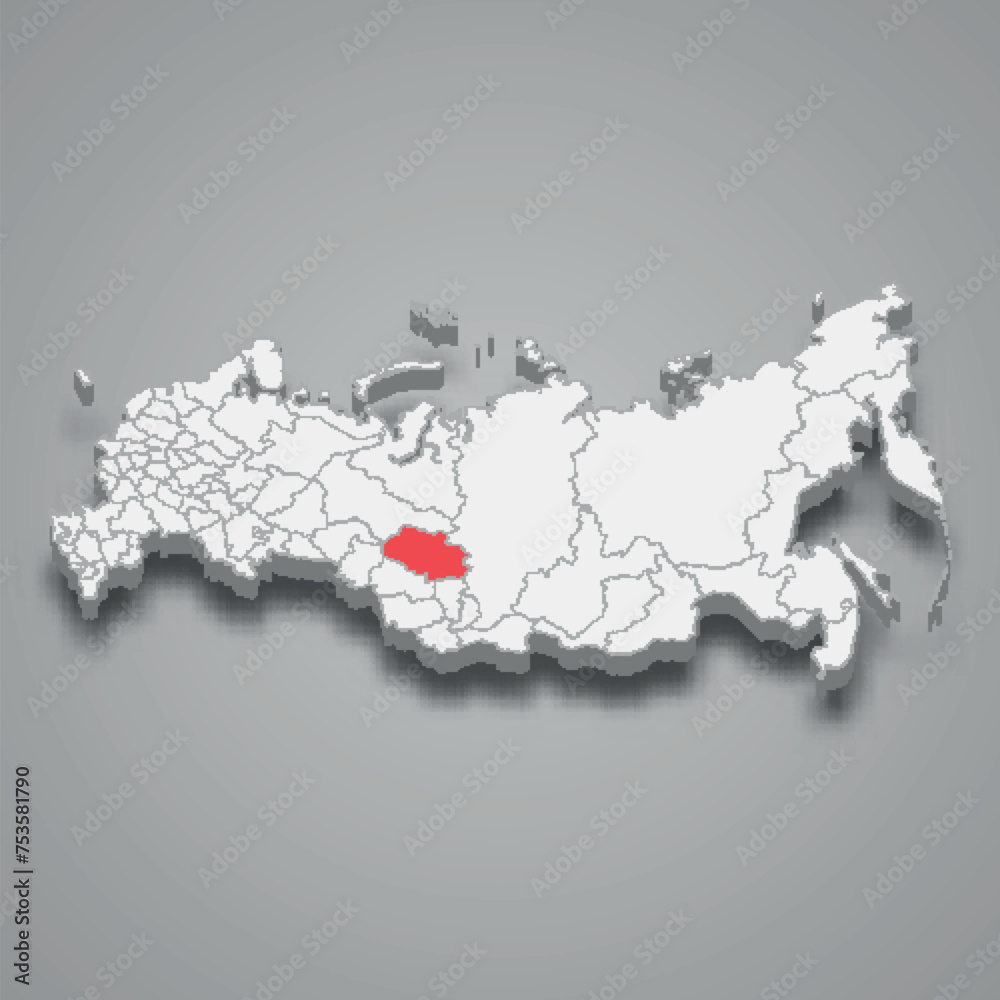 Tomsk region location within Russia 3d map