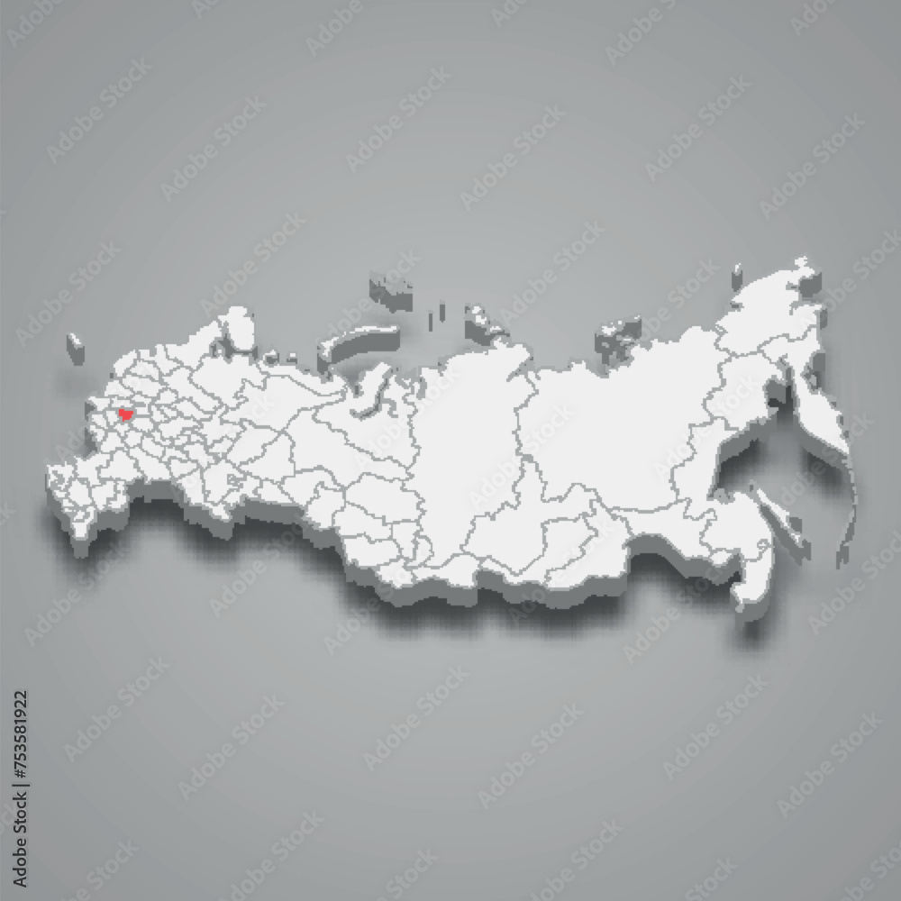 Tula region location within Russia 3d map