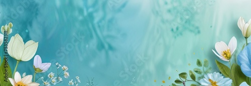 White flowers on a blue background , a banner for a website, advertising. Spring, summer