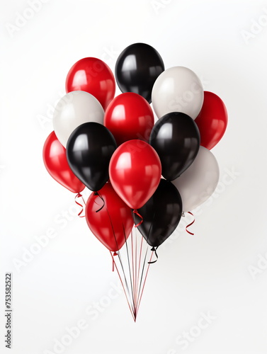 Red white black balloons isolated. Bunch of realistic Black red balloons for card, party, design, flyer, poster, decor, banner