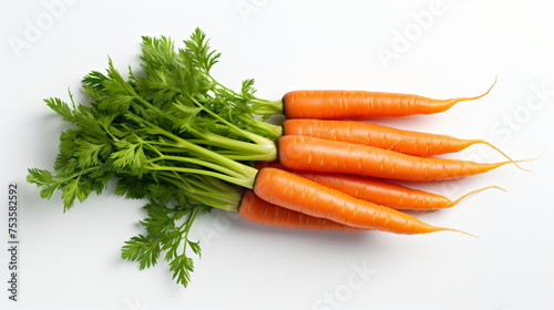 Bunch of fresh and sweet carrots with leaves on white background