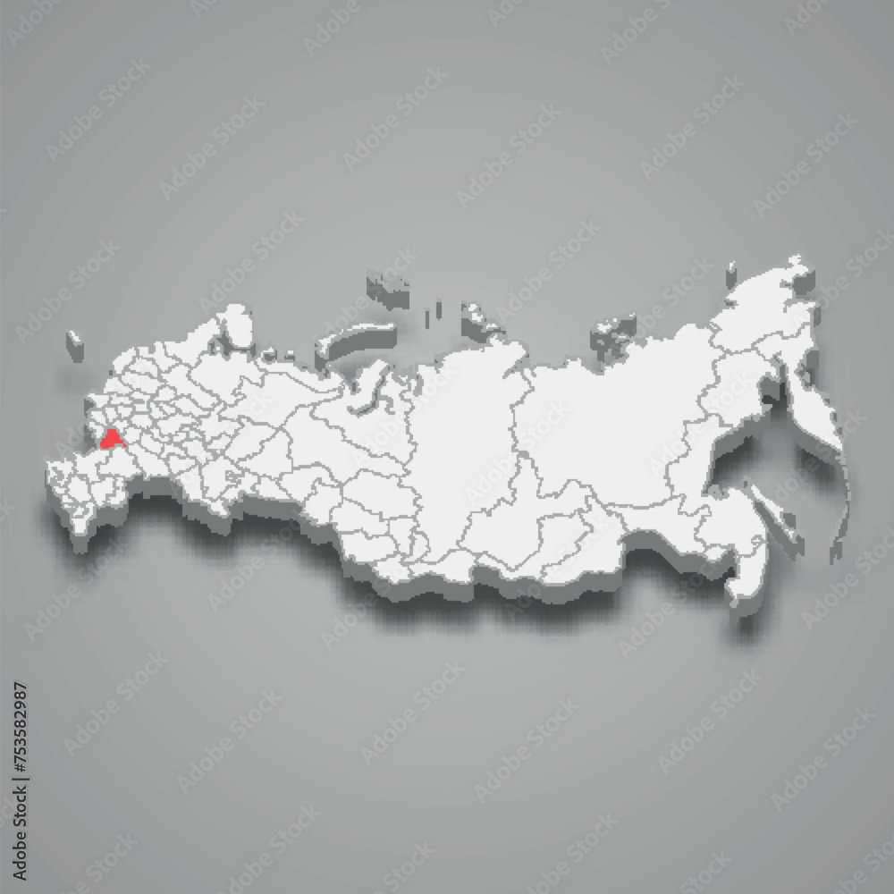 Voronezh region location within Russia 3d map