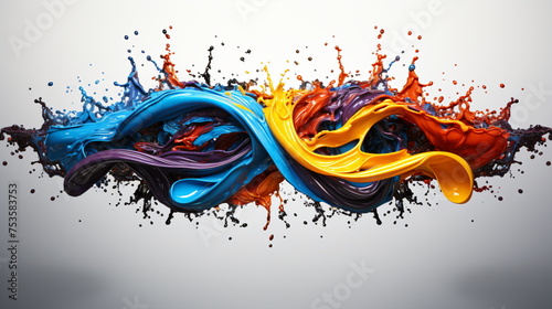 Colorful paint splash. Abstract background. 3d Digital Art, colored floating liquid in the trend colors pink, orange, blue and violet.
