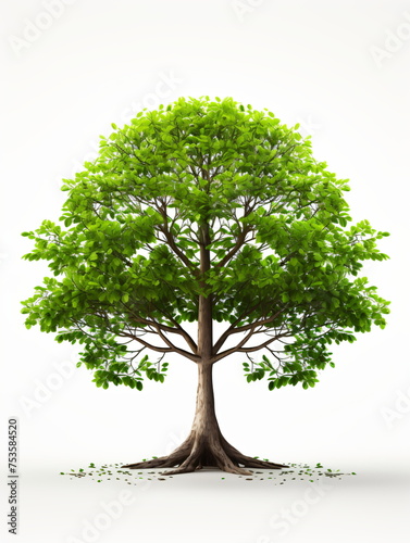 Tree with stem and roots isolated on white background
