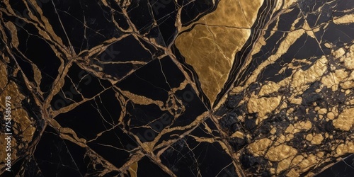 Black and gold marble texture design ceramic tile. © SANTANU PATRA