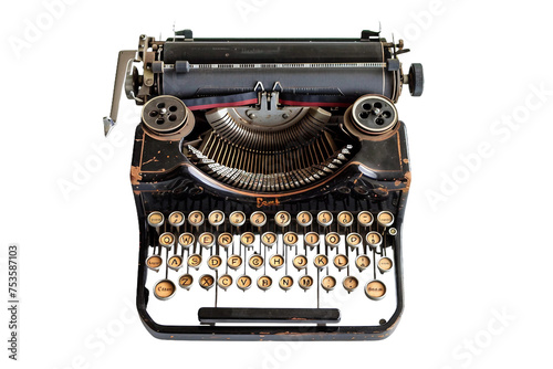 Vintage Typewriter on Transparent Background.