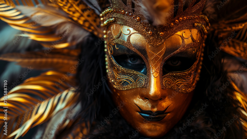 Beautiful golden Venetian carnival mask