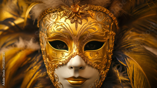 Beautiful golden Venetian carnival mask