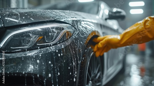 luxury car at the wash closeup