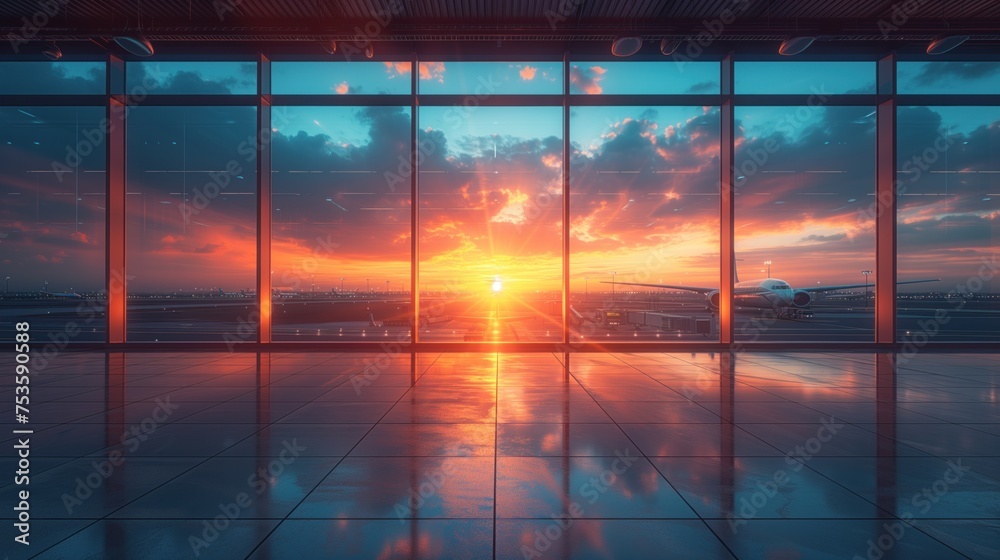 Fototapeta premium airport terminal at dawn interior