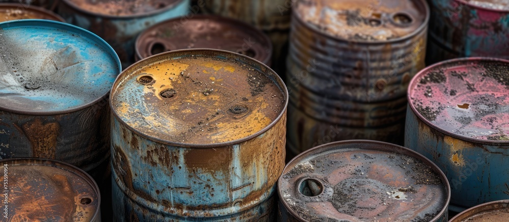 Rusted, empty drums used for oil storage. Rusted, empty drums used for oil storage.