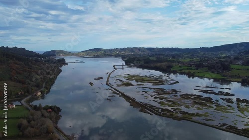 Aerial view of the Ria de Villaviciosa in Asturias, Spain.