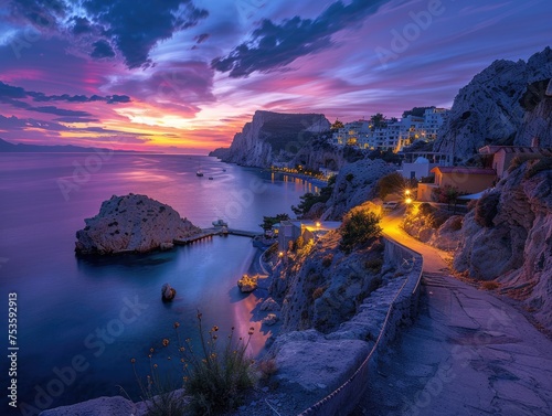 View of the sea with beautiful colors and sunset effect