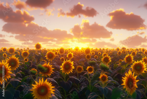 Feld mit Sonnenblumen, Farbenfrohe Sonnenblumen blühen, Konzept Sommer