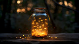 Enchanted Jar with Luminous fireflies in Twilight