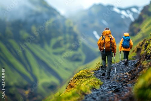 Couple Hiking Uphill Together