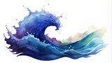 Watercolor illustration of a sea wave on a white background