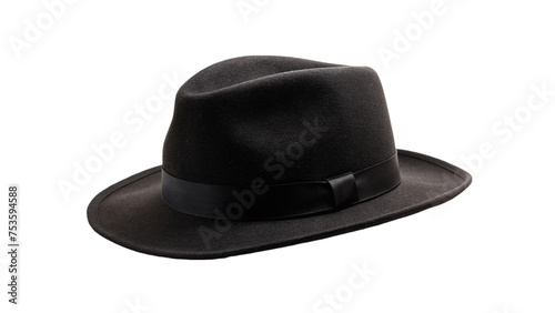 Black hat with a brim isolated on a transparent background.