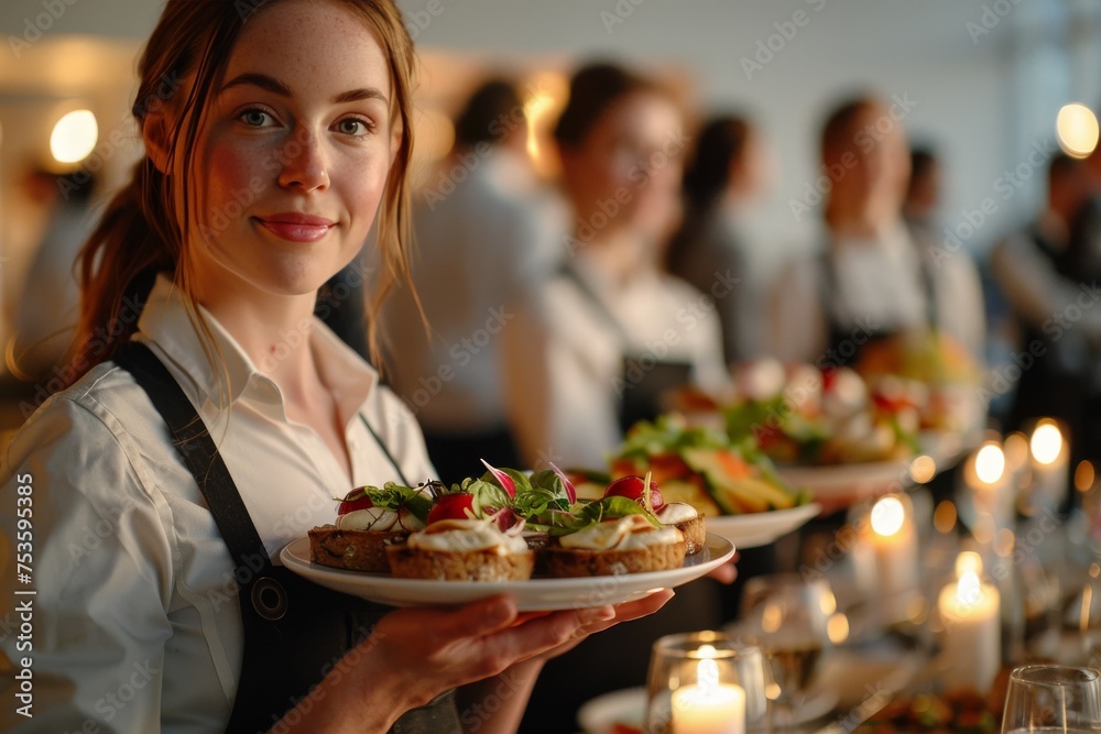 Woman Holding Plate of Food With Candles in Background