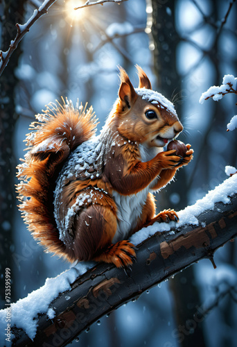 Squirrel holding a walnut © Anoottotle