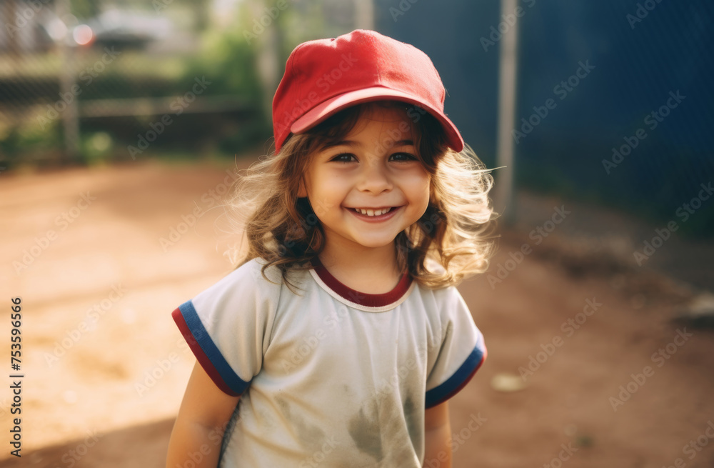Photo of baseball girl, course background. Generative AI. Photo of baseball girl, course background. Generative AI.