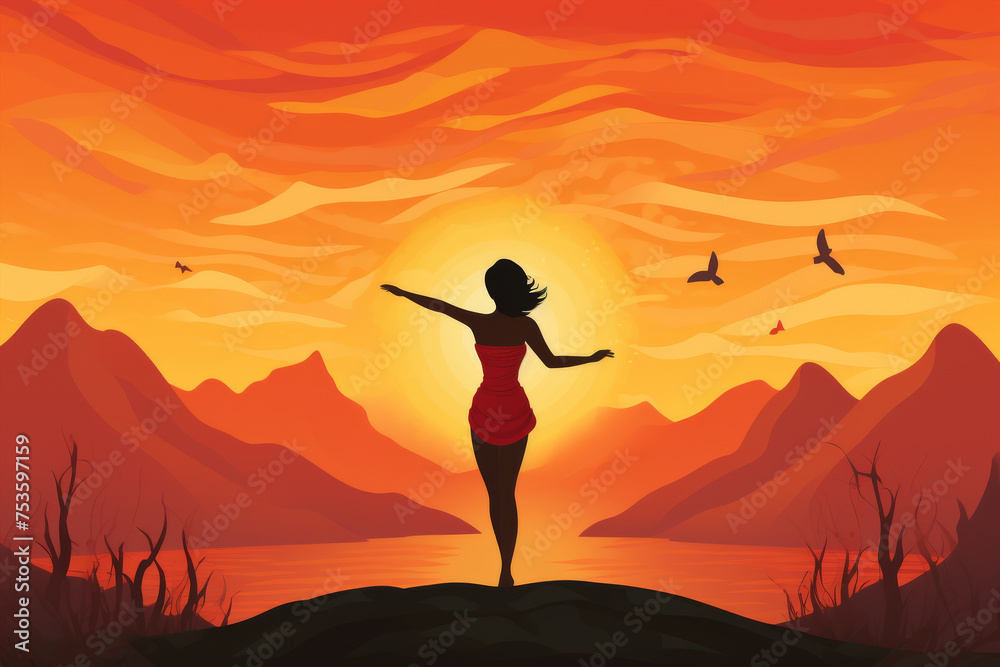 Silhouette of Woman Embracing Sunset