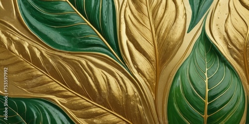 leaf Abstract marble textured background. Fluid art modern wallpaper. Marble gold and green surface