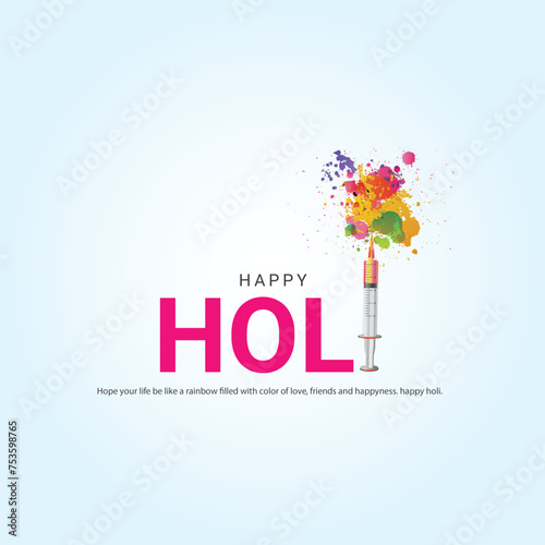  Happy Holi, Colorful explosion for Holi festival poster banner, creative Ads, 3d illustration