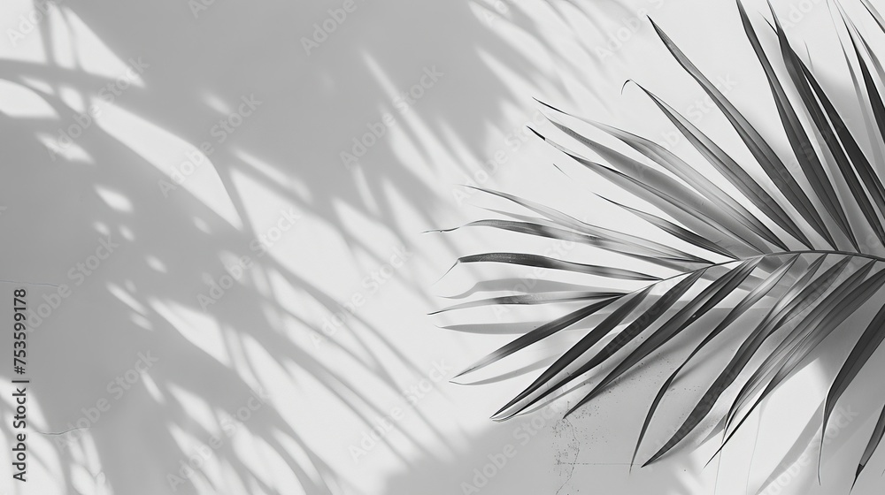 Obraz premium Monotone background wall with palm tree leaf shadows