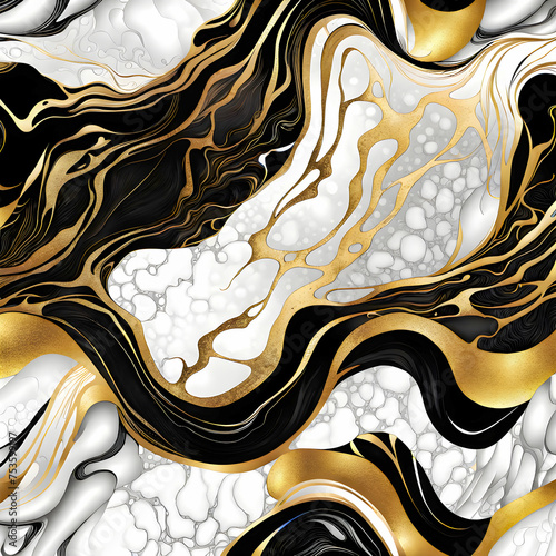 Marble pattern mainly in gold and black colors. Gold marbling texture design.