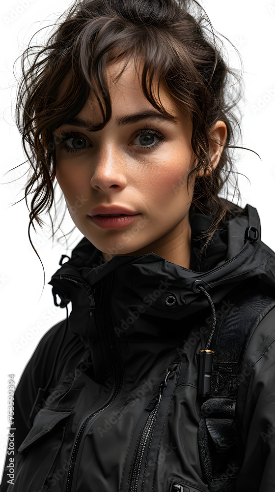 Portrait of a Young Woman Wearing a Black Futuristic Cyberpunk Outfit Portrait of a Young Woman Wearing a Black Futuristic Cyberpunk Outfit