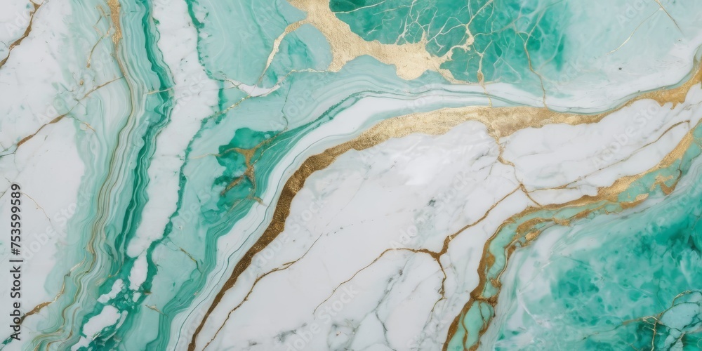 Marble Background. White Turquoise Green Marbled Texture with Gold Veins. Abstract luxury background for Wallpaper