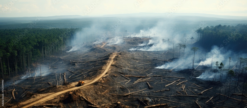 Fototapeta premium Devastating Forest Fire Engulfs Lush Woodland in Destructive Flames