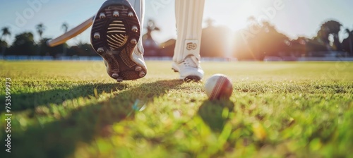 Cricket bowler technique  freeze frame of run up, release, and concentration for flawless delivery. photo