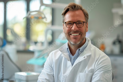 Confident dental researcher with a welcoming smile in modern laboratory