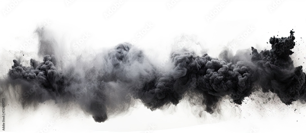 Ethereal Black Smoke Billowing on Clean White Background - Abstract Concept of Mystery and Contrast