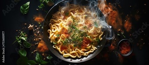 Steamy Bowl of Pasta: Italian Cuisine Concept with Food Vapor Rising Dramatically