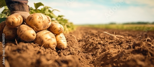 Harvesting Potatoes: Farmer in a Rural Field Gathering Fresh Produce